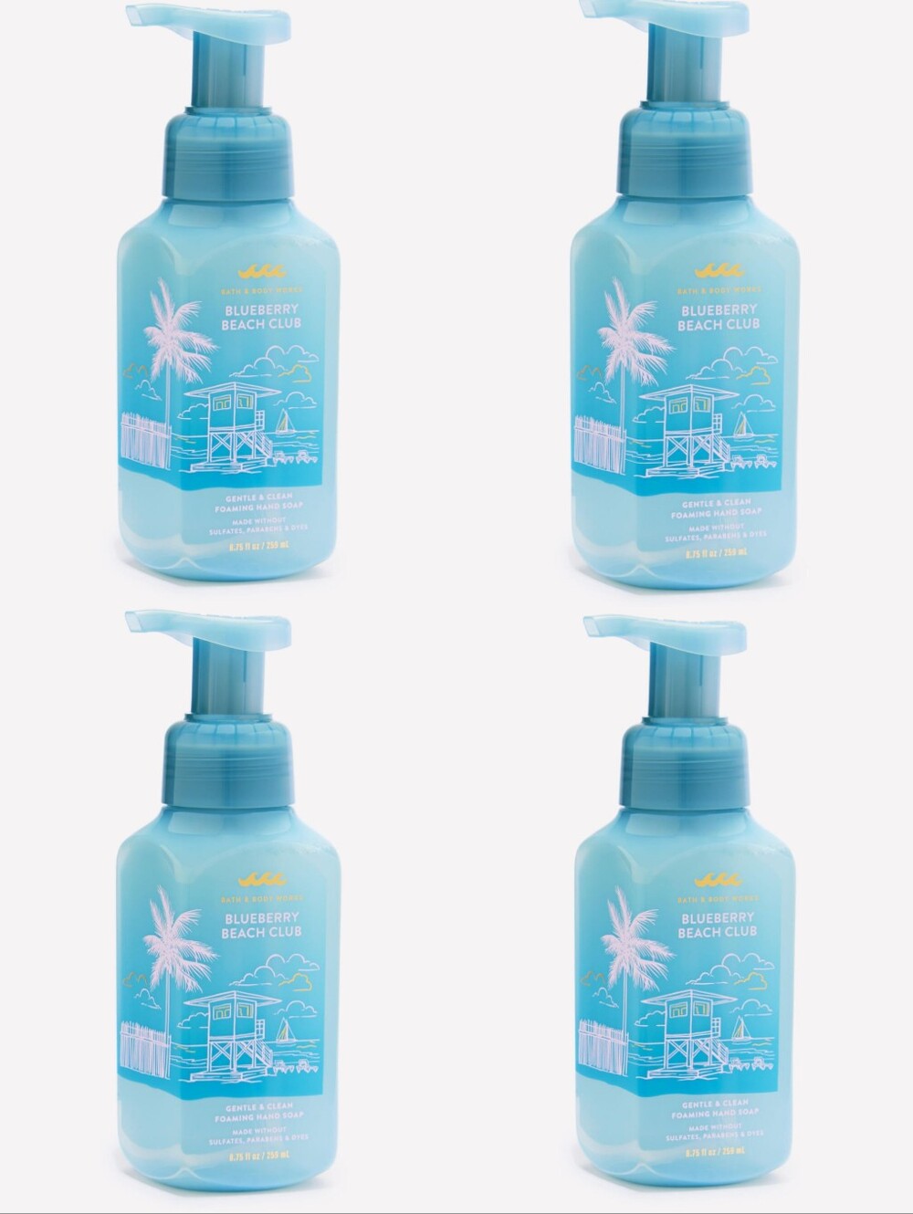 Bath & Body Works Blueberry Beach Club Foaming Hand Soap Set of 4 NEW RARE